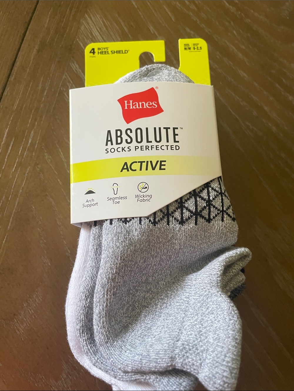 Hanes Active Boys  Light Gray Athletic Socks with Black Pattern - 4 Pack